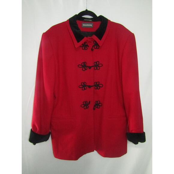Maurices Vintage Red Wool Blend Coat w/ Black Trim Women’s L Outdoor 90s Y2K - Picture 2 of 6